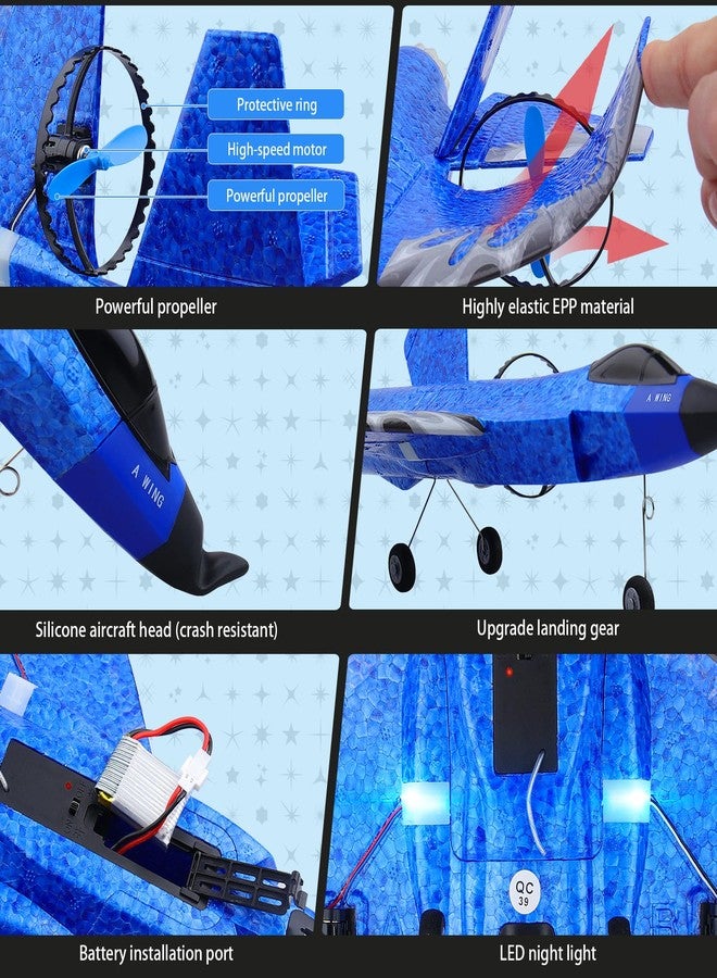 Beffkkip طائرة بيفكيب RC ثنائية القنوات، لعبة طائرة مقاتلة HW39 بتردد 2.4 جيجاهرتز، جاهزة للطيران، مناسبة للمبتدئين والأطفال والكبار، طائرة F35 مزودة بأضواء ليلية وشحن USB (أزرق) - Image 5